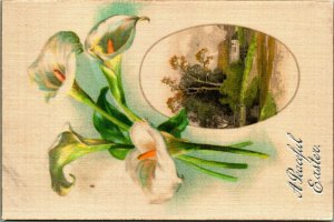 A Peaceful Easter Lilies Silk Winsch Back UNP DB Postcard E3