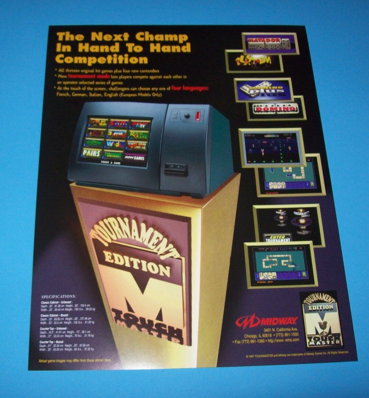 TOUCH MASTER TOURNAMENT By MIDWAY 1997 ORIGINAL NOS VIDEO ARCADE GAME SALE FLYER 