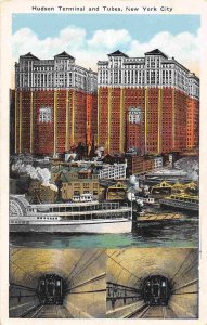 Hudson Terminal Railroad Tubes Under River New York City 1920s postcard