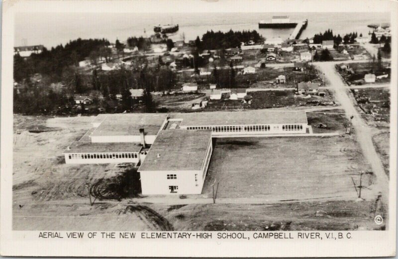 Campbell River BC New Elementary - High School Aerial c1954 RPPC Postcard E73