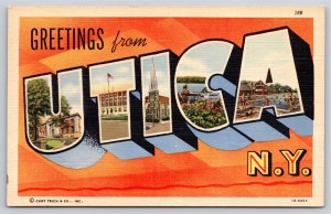 Utica New York~Letter Views~Large Letter Vintage Linen Postcard