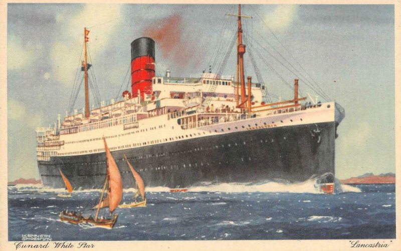 Cunard White Star LANCASTRIA Steamship Kenneth Shoesmith Vintage Postcard