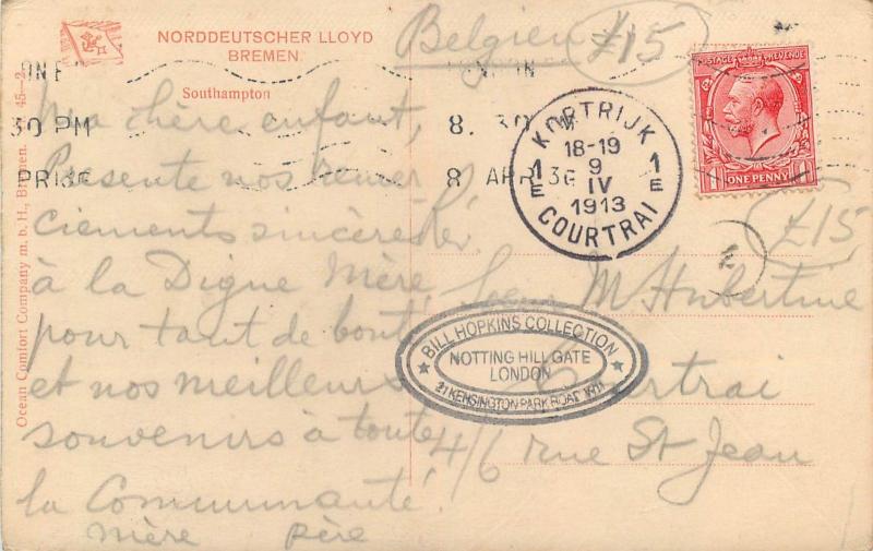 Kortrijk Belgium Norddeutscher KLloyd Bremen Southampton ocean comfort company