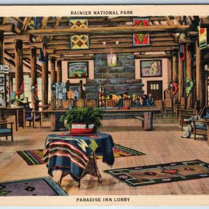 1936 Ashford, WA Paradise Inn Hotel Lobby Interior Indian Rugs Rainier Park A221