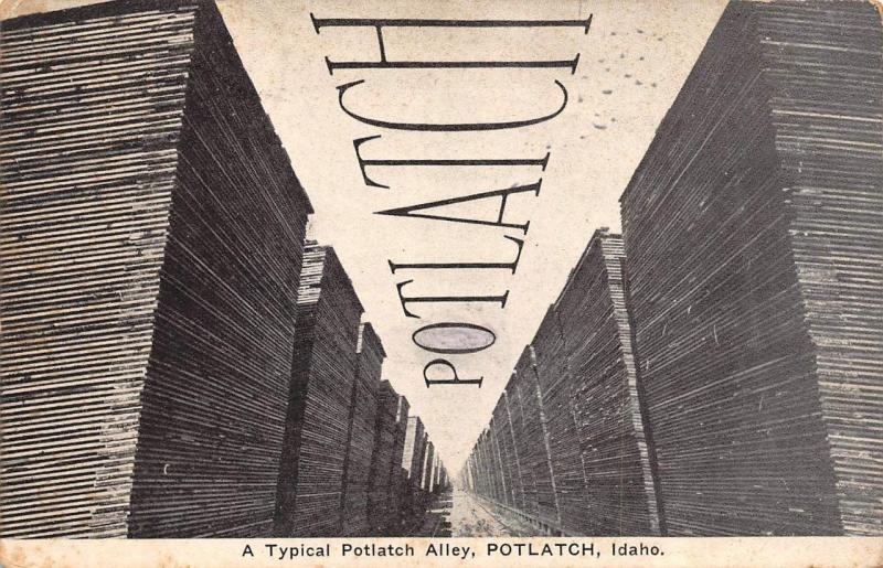 POTLATCH, ID Idaho  WAIT FOR THE POTLATCH MAN Alley  1913 ADVERTISING Postcard 