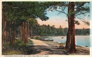 Vintage Postcard 1920's Birchwood Road East Bay near Traverse City Michigan MI