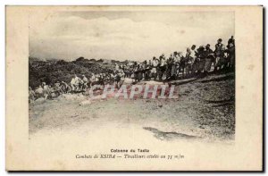 Old Postcard Morocco Column of Tadia Fighting Ksiba Riflemen harnessed to 75mm