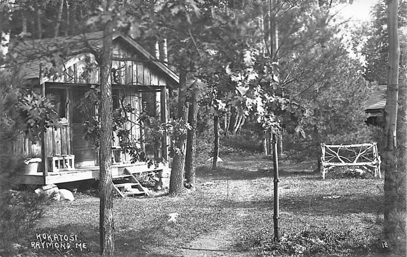 Raymond ME Kokatosi Camp Cabin Trail Women, real photo postcard