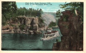 Vintage Postcard 1920's High Rock Romance Cliff Dells Of Wisconsin River