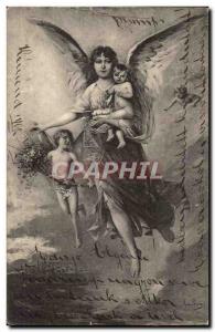 Ange - Angel - Engel - Woman with knowing glance and cherubs CPA (carte hongrois