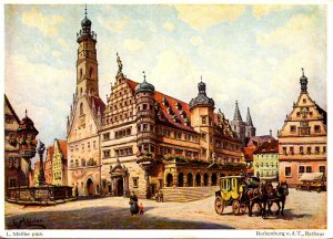 Germany Rothenburg o d Tauber Rathaus und Postkutsche