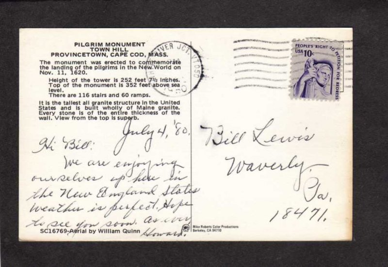 MA Pilgrim Monument Provincetown Cape Cod Mass Massachusetts Postcard