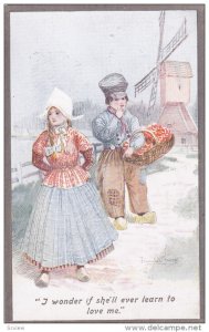 NETHERLANDS, 1900-1910's; Windmill, Girl Ignoring A Boy, I Wonder If She'll ...
