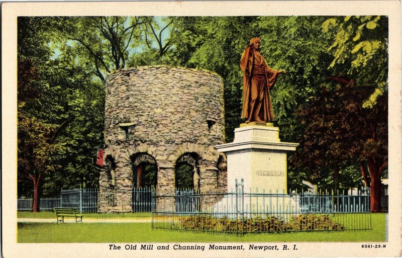Stone Tower Old Mill Channing Monument Newport RI Vintage Postcard R25