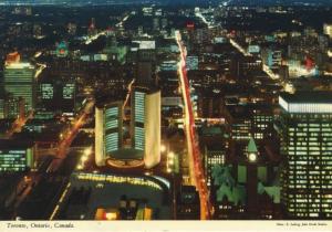 City Hall & Nathan Phillips Square Toronto ON Night c1975 Vintage Postcard D11