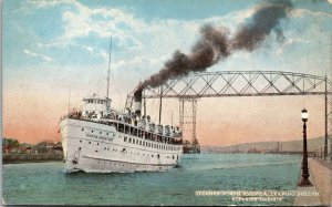 Vtg Steamer Ship North America Leaving Duluth MN Superior Harbor 1910s Postcard 