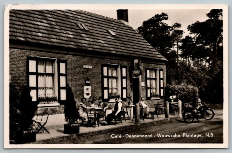 Wouwsche Plantage NB~Cafe Dennenoord~Motorcycle~Pepsi Cap~Amstel Bier~c1950 RPPC 