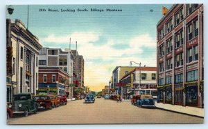 BILLINGS,. MT Montana ~ 28TH STREET SCENE  c1940s Cars Linen Postcard