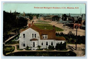 c1910 Station & Manager's Residence I.C.R. Moncton New Brunswick Canada Postcard 