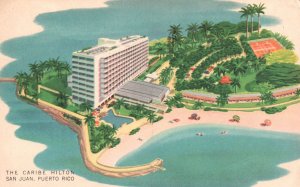 Vintage Postcard The Caribe Hilton Hotel Building San Juan Puerto Rico Artwork