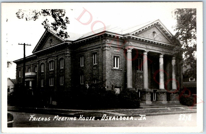 c1950s Oskaloosa, IA RPPC Friends Meeting House Historic Quaker Church PC A109