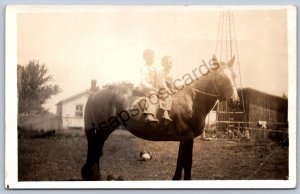 K50/ Interesting RPPC Postcard c1910 Americana Children on Horse Back 373