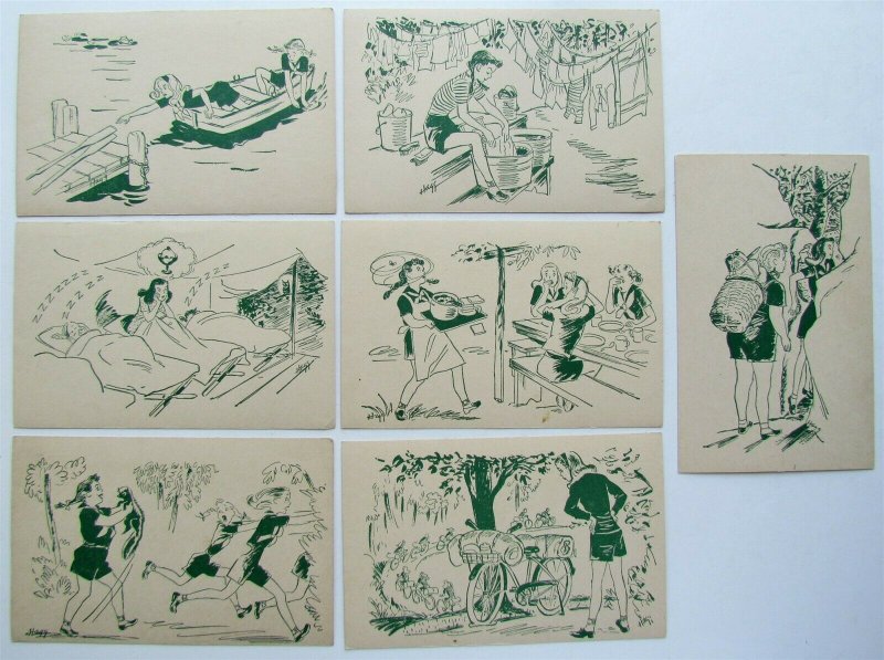 LOT OF 7 GIRL SCOUT CAMP VINTAGE POSTCARDS