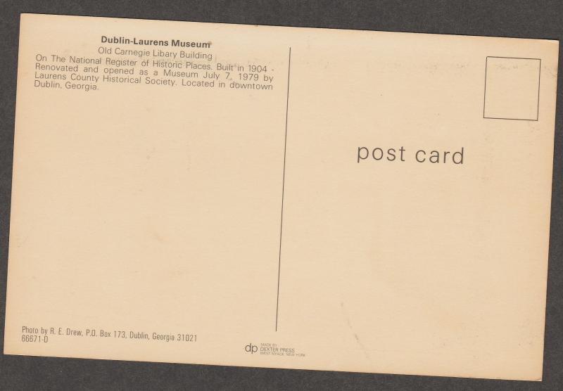 Dublin-Laurens Museum Georgia Postcard Old Carnegie Library
