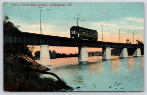 Indianapolis Indiana~Interurban Limited~Electric Trolley on Railroad Bridge~1909 