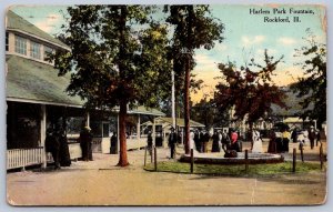 K46/ Rockford Illinois Postcard c1910 Harlem Park Fountain Crowd 12