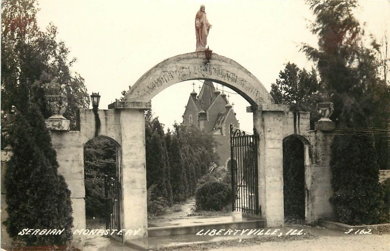 1940s RPPC; Libertyville IL St. Sava Serbian Orthodox Monastery & Seminary Gate