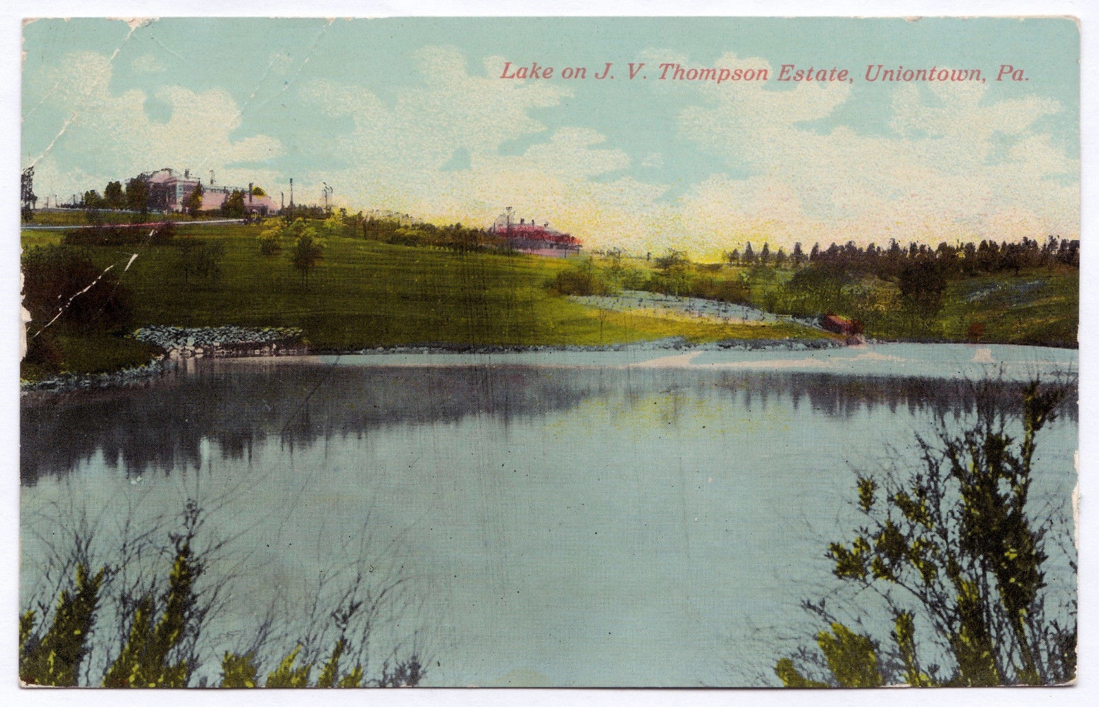 1913 Uniontown PA Lake on J.V. Thompson Estate Fayette County View RARE Postcard United States