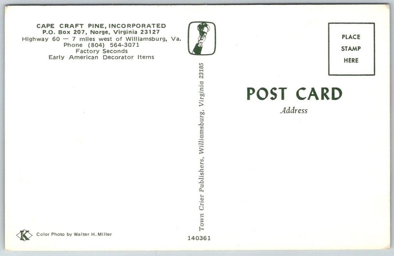 Norge Virginia 1960s Postcard Cape Craft Pine Inc Factory Shop American Decor