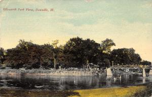 Danville Illinois~Ellsworth Park View~Boat on Pond~Bridge~Crowd Watches~1911 Pc