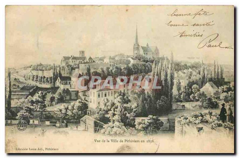 Old Postcard View of the Town of Pithiviers in 1838