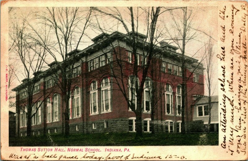 Thomas Sutton Hall Normal School Indiana PA Pennsylvania 1908 UDB Postcard 