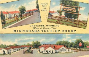 1950s Cheyenne Wyoming Minnehaha Tourist Court occupatiom Postcard 25-12011