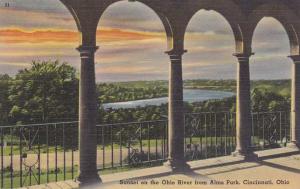 Sunset on Ohio River from Alms Park Cincinnati, Ohio Linen
