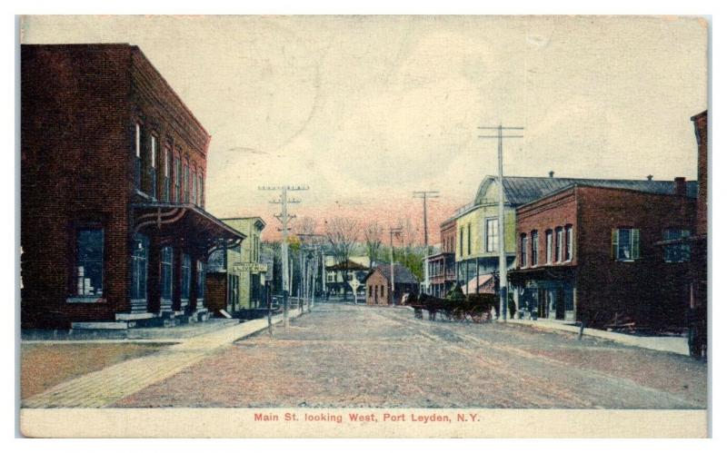 Early 1900s Main Street looking West, Port Leyden, NY Postcard *5E5