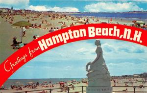 Hampton Beach New Hampshire~Sunbathers & Marine Memorial~1965 Postcard