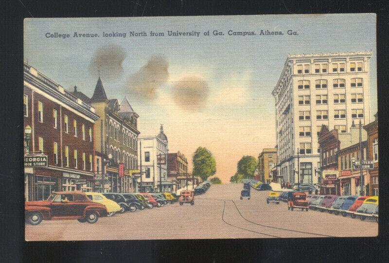 ATHENS GEORGIA DOWNTOWN COLLEGE AVENUE STREET SCENE CARS VINTAGE POSTCARD