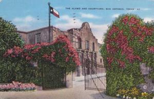 Alamo and Courtyard - San Antonio TX, Texas - pm 1940 - Linen