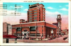 Court House Street View Sioux City IA Iowa Linen Postcard A2