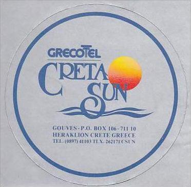 GREECE CRETE HOTEL EL GRECO CRETA SUN VINTAGE LUGGAGE LABEL