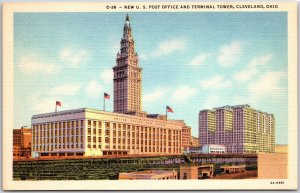 Cleveland Ohio OH, New U.S. Post Office and Terminal Tower, Vintage Postcard