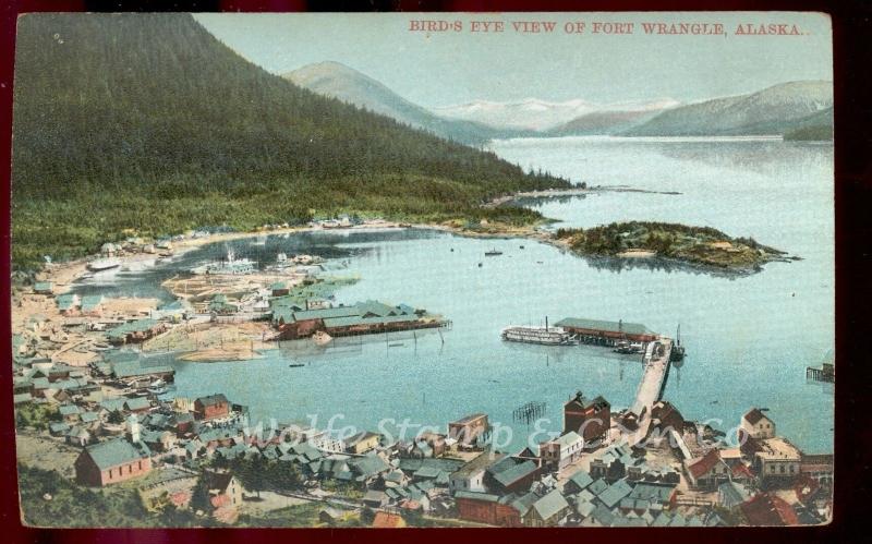 Early Postcard Bird's Eye View of Fort Wrangle AK  Alaska B1232