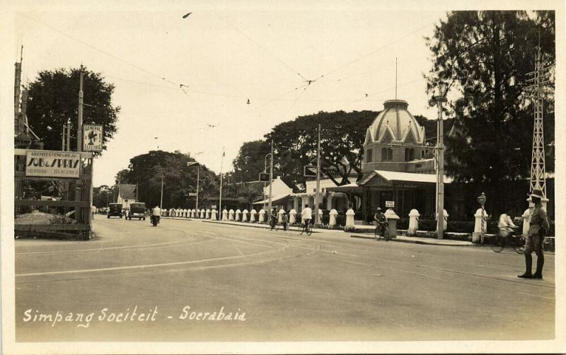 indonesia, JAVA SOERABAIA, Simpang Sociteit (1920s) RPPC Postcard