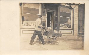 H91/ Occupational RPPC Postcard c1910 General Store Delivery Man Wagon 89