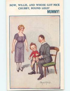 Bamforth comic signed BOY SAYS HIS MOTHER HAS CHUBBY LEGS HL3160