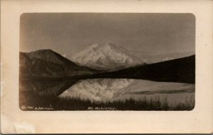 Mountain McKinley (Mount Denali) lake reflection view RPPC 1921 A Johnson 